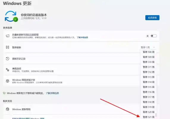 Windows更新设置成功暂停521周